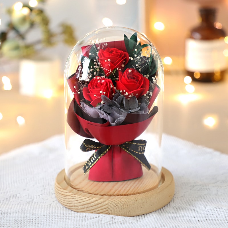 Artificial Rose with LED Light in Glass