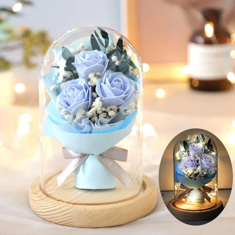 Artificial Rose with LED Light in Glass