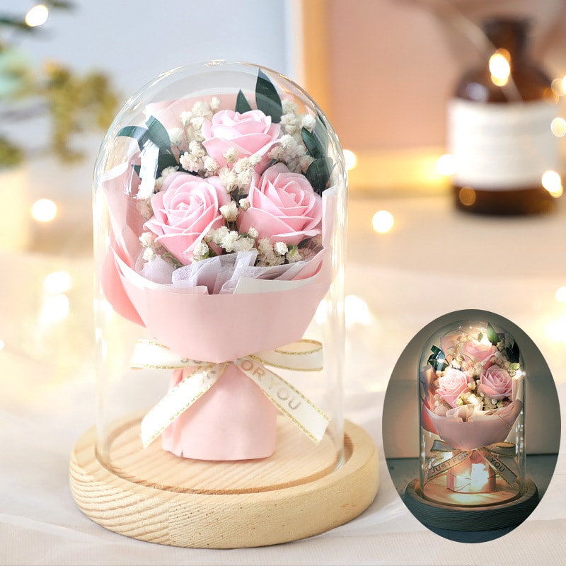 Artificial Rose with LED Light in Glass