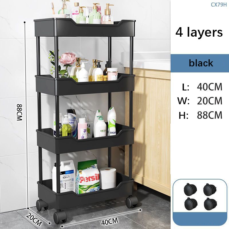 Plastic Storage Shelf with Wheels 4 Layers